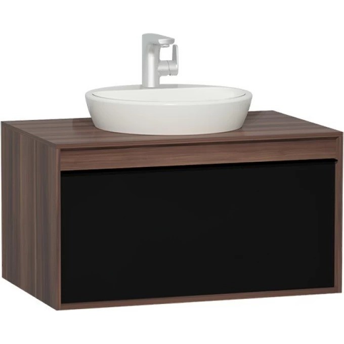 ф VITRA METROPOLE 80 см из искуственного камня, c 1 ящиком, цвет сливовое дерево, фасад черное акриловое стекло