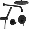 Набор встроенной душевой системы VITRA ORIGIN на 3 направления, матовый черный (верхняя лейка, излив, ручной душ, смеситель встроенный внешняя и внутренняя часть)